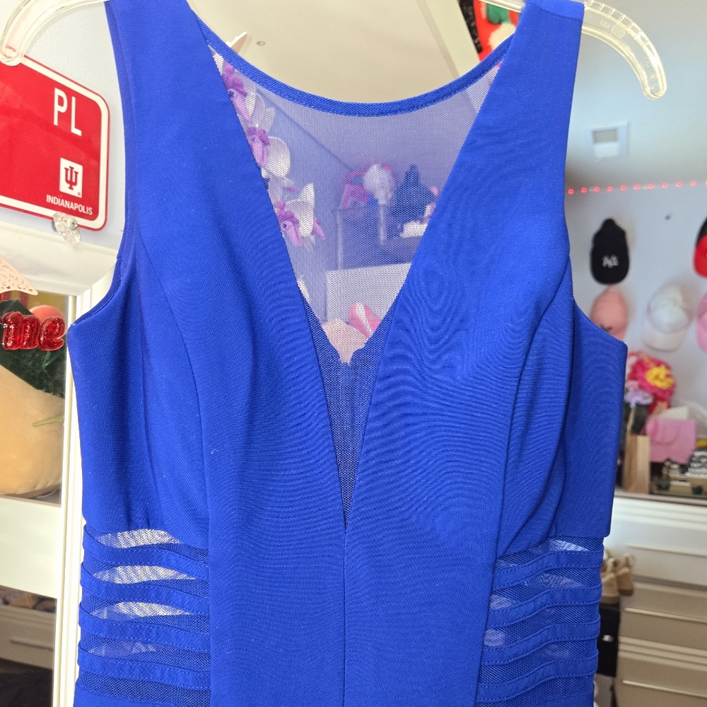 Elegant Blue Dress with Mesh Details